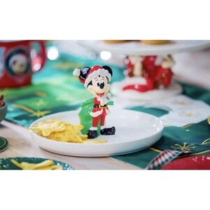 Disney Santa Mickey Mouse Round Christmas Serving Platter Charcuterie Tray NIB